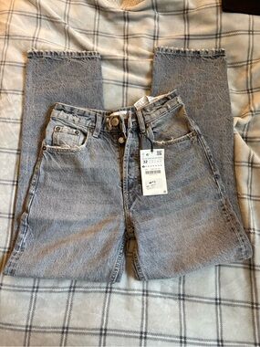 Zara Straight-Leg Washed Grey Jeans